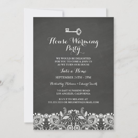 ヴィンテージ鍵&レース引っ越し祝いパーティーパーティー招待状 招待状 (正面)