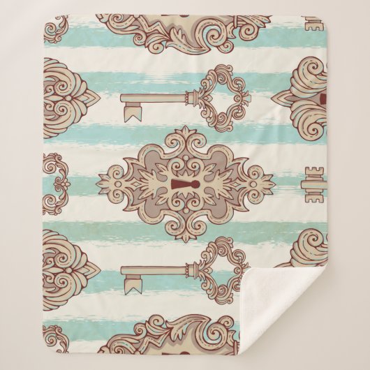 ヴィンテージ鍵、ロック：フリーハンドパターン。 シェルパブランケット (正面)