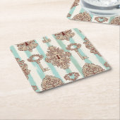 ヴィンテージ鍵、ロック：フリーハンドパターン。 スクエアペーパーコースター (アングル)