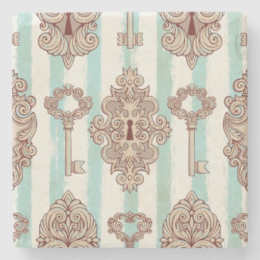 ヴィンテージ鍵、ロック:フリーハンドパターン。 ストーンコースター (正面)