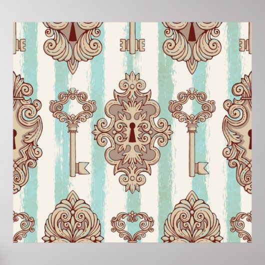 ヴィンテージ鍵、ロック:フリーハンドパターン。 ポスター (正面)