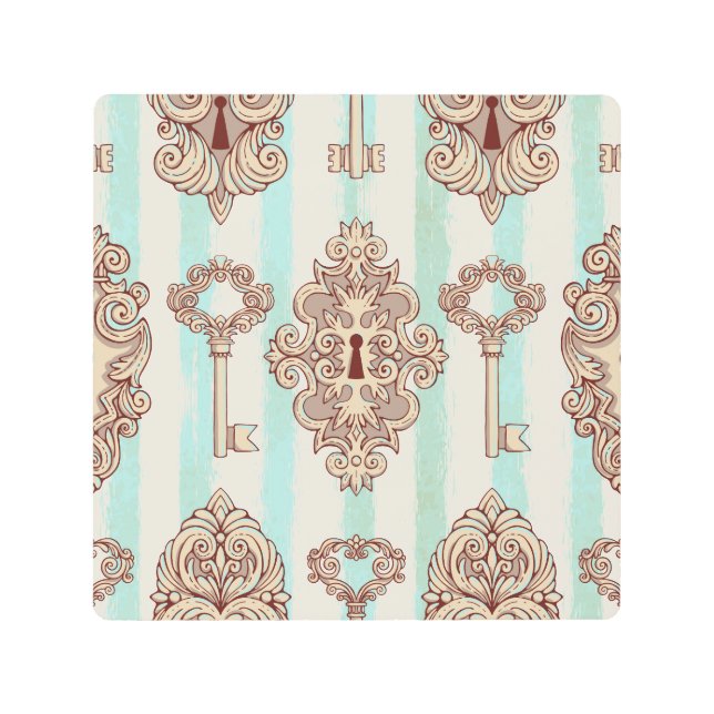 ヴィンテージ鍵、ロック：フリーハンドパターン。 メタルプリント (正面)