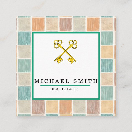 ヴィンテージ鍵 | 実在鍵ロゴ スクエア名刺 (正面)