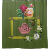 ヴィンテージ長椅子の緑のシャワーカーテン シャワーカーテン (正面)