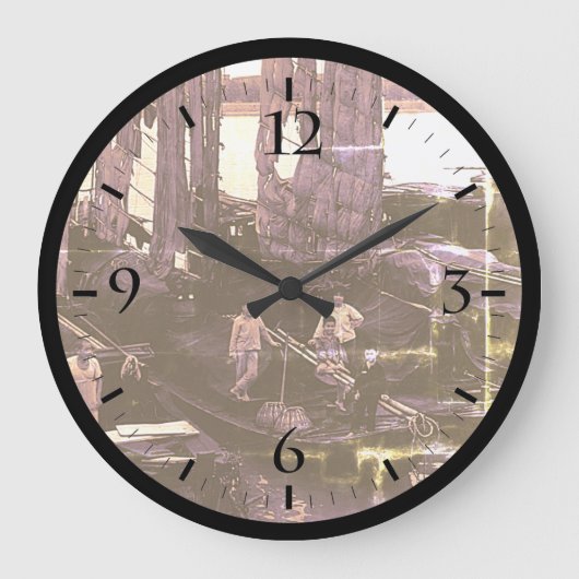 ヴィンテージ長沙翔江ボートキャンバスプリント ラージ壁時計 (正面)