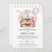 ヴィンテージ長距離ベビーシャワー（郵便はがき） 招待状 (正面/裏面)