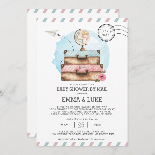 ヴィンテージ長距離赤ちゃんシャワーby郵便はがき 招待状 (正面/裏面)