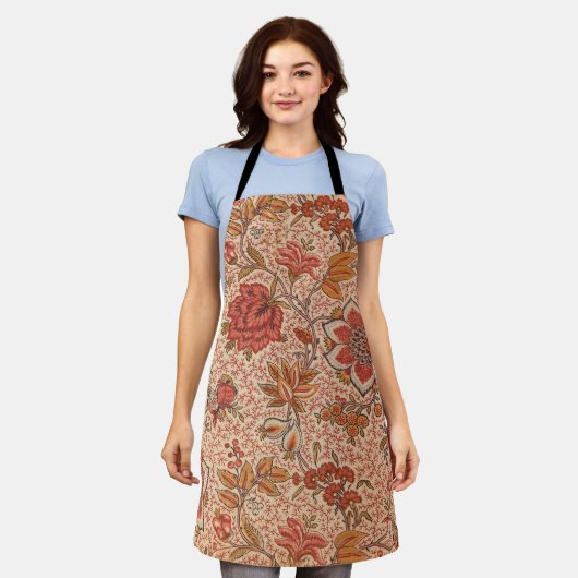 ヴィンテージ開花つる植物植物学プリント エプロン (着用した状態)