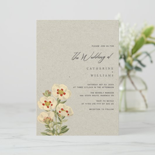 ヴィンテージ開花とフォトラブ:ミニマル結婚リスト 招待状 (スタンド正面)