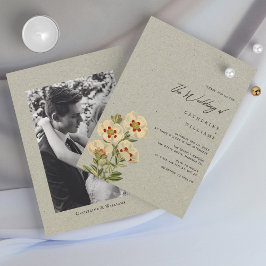 ヴィンテージ開花とフォトラブ：ミニマル結婚リスト 招待状