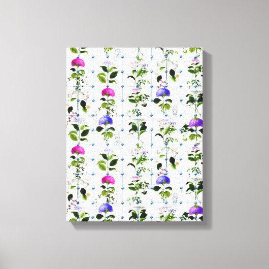 ヴィンテージ開花ナチュラルピンクパープルフローラ植物学 キャンバスプリント (正面)