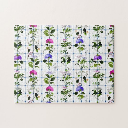 ヴィンテージ開花ナチュラルピンクパープルフローラ植物学 ジグソーパズル (横)