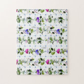 ヴィンテージ開花ナチュラルピンクパープルフローラ植物学 ジグソーパズル (縦)