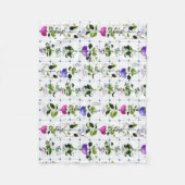 ヴィンテージ開花ナチュラルピンクパープルフローラ植物学 フリースブランケット (正面)