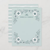 ヴィンテージ開花フローラひな形カード – ティール(緑がかった色) サンキューカード (正面/裏面)