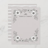 ヴィンテージ開花フローラひな形カード – 灰色 サンキューカード (正面/裏面)