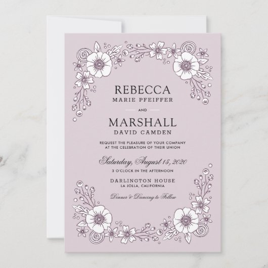 ヴィンテージ開花フローラ結婚式招待状試験 (正面)