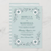 ヴィンテージ開花フローラ結婚式招待状-ティール（緑がかった色） (正面/裏面)