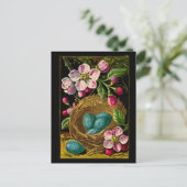 ヴィンテージ開花枝を持つ巣の青い卵 ポストカード (スタンド正面)