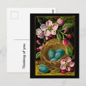 ヴィンテージ開花枝を持つ巣の青い卵 ポストカード (正面/裏面)