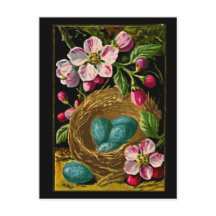 ヴィンテージ開花枝を持つ巣の青い卵