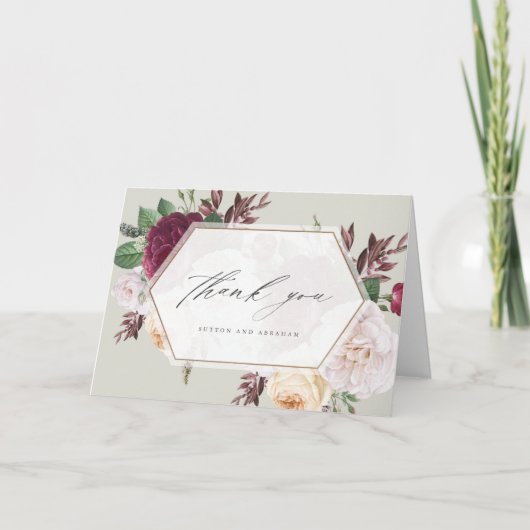 ヴィンテージ開花結婚フローラの写真サンキューカード カード (正面)