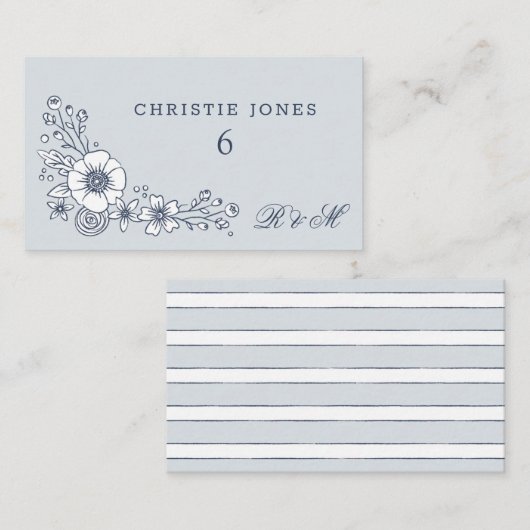 ヴィンテージ開花結婚フローラの座席表 – 青 エンクロージャーカード (正面/裏面)