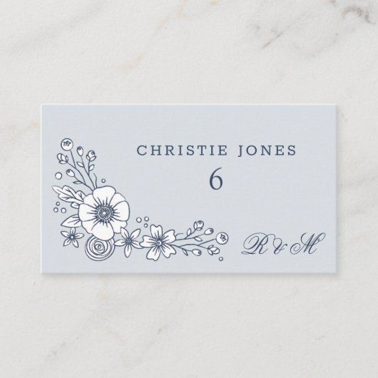 ヴィンテージ開花結婚フローラの座席表 – 青 エンクロージャーカード (正面)