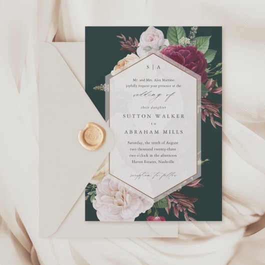 ヴィンテージ開花結婚フローラ 招待状