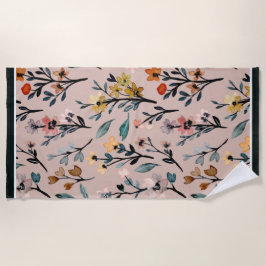 ヴィンテージ開花：ほこりっぽいバラボホフローラ水彩 ビーチタオル