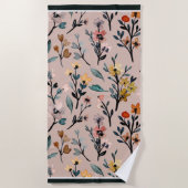 ヴィンテージ開花:ほこりっぽいバラボホフローラ水彩 ビーチタオル (正面)