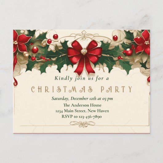 ヴィンテージ開花:レトロクリスマス招待状 ポストカード (正面)