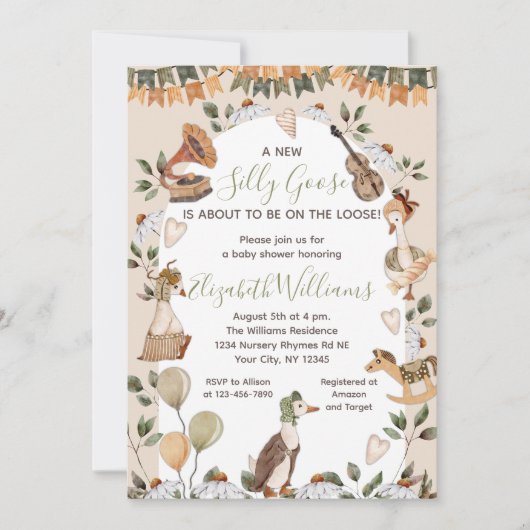 ヴィンテージ間抜けグースボーイガールベイビーシャワー 招待状 (正面)