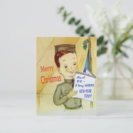 ヴィンテージ陸軍軍隊クリスマスポストカード シーズンポストカード (スタンド正面)