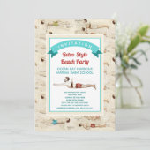 ヴィンテージ雄泳ぐ人フランスのレトロビーチパーティー 招待状 (スタンド正面)