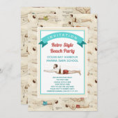 ヴィンテージ雄泳ぐ人フランスのレトロビーチパーティー 招待状 (正面/裏面)
