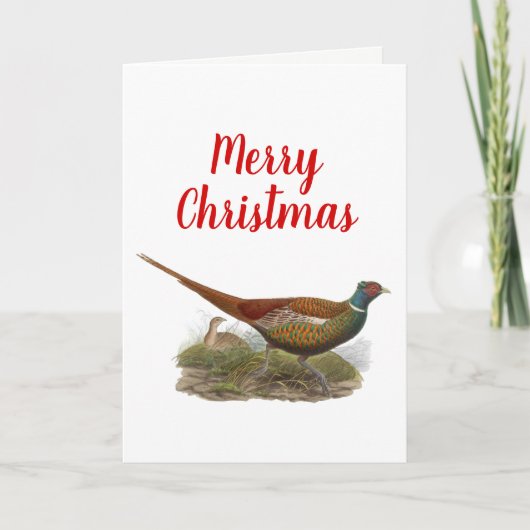 ヴィンテージ雉猟鳥のイラスト カラークリスマス シーズンカード (正面)