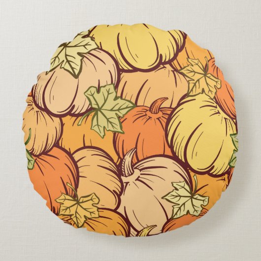 ヴィンテージ離れパンプキンのパターン ラウンドクッション (正面)