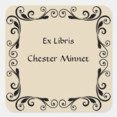 ヴィンテージ離れ抽象芸術と渦巻き蔵書票 スクエアシール (正面)