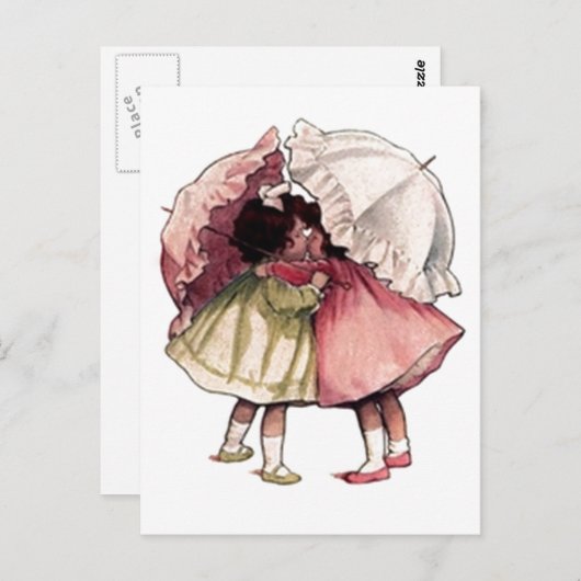 ヴィンテージ雨の日ガールズ ポストカード (正面/裏面)