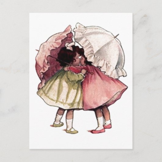 ヴィンテージ雨の日ガールズ ポストカード (正面)