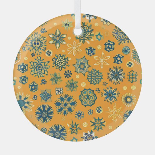 ヴィンテージ雪が黄色 ガラスオーナメント (正面)