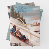 ヴィンテージ雪そりのカード「メリークリスマス」 ラッピングペーパーシート (インサイチュ)