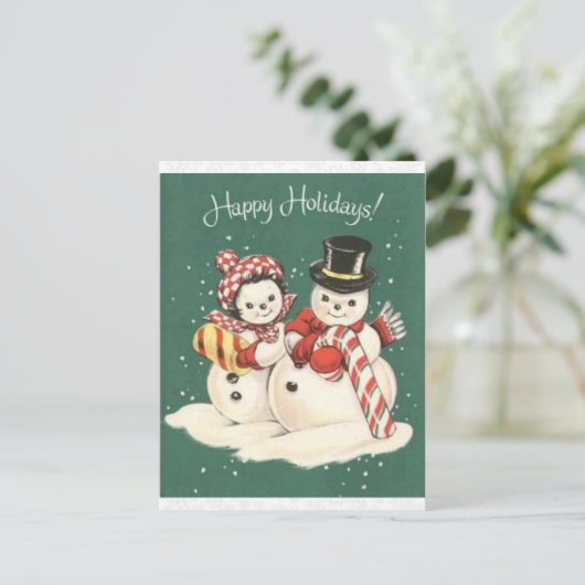 ヴィンテージ雪だるまかわいいクリスマス ポストカード (スタンド正面)