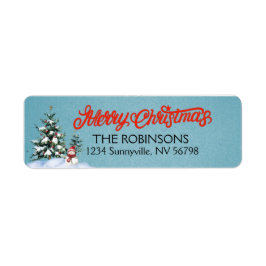 ヴィンテージ雪だるまとクリスマスツリー ラベル