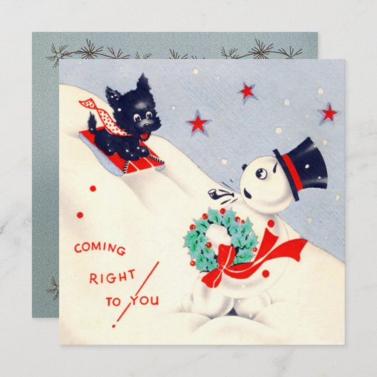 ヴィンテージ雪だるまとスコットランドのクリスマスカード シーズンカード (正面/裏面)