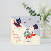 ヴィンテージ雪だるまとスコットランドのクリスマスカード シーズンカード (スタンド正面)