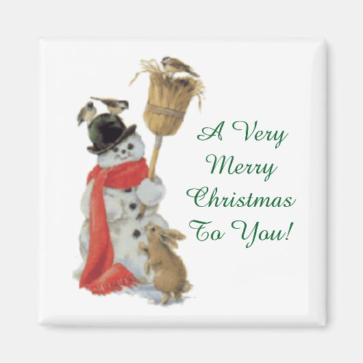 ヴィンテージ雪だるまとフレンド マグネット (正面)