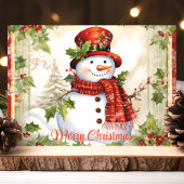 ヴィンテージ雪だるまとホリーメリークリスマス シーズンカード