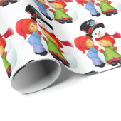 ヴィンテージ雪だるまと子供のタイルパーティー ラッピングペーパー (ロールコーナー)